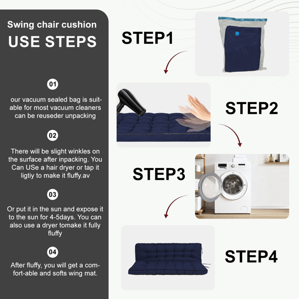 Outdoor Swing Cushions 70 Inch,Waterproof 4in Thick Porch Swing Cushion Replacement With Backrest And Ties,Comfortable 2-3 Seat Pation Swing Pad For Backyard,Garden,Lawn,Outdoor Furniture Dark Blue