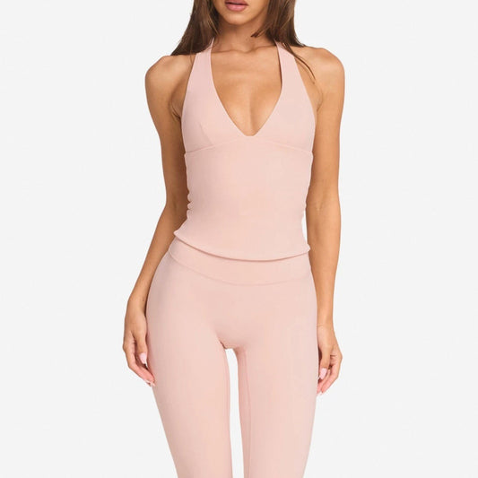 With Chest Pad V-neck Halter Nude Feel Quick-drying Sports Fitness Top