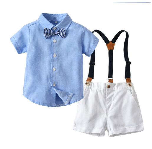 Korean-style Fashionable Boys Shirt And Suspender Pants Set