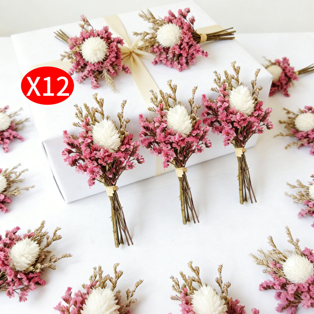 Mini Dried Flower Set With 12 Crystal Immortelle And Love Grass For DIY Decor – Party Accessory Set