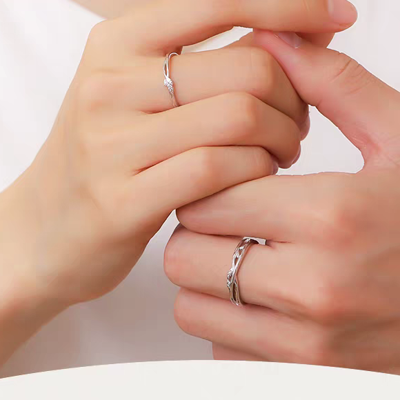 1 Pair 999 Sterling Silver Entwined Branch Couple Rings, Romantic Adjustable Promise Rings, Ideal Valentine's Day Gift For Lovers