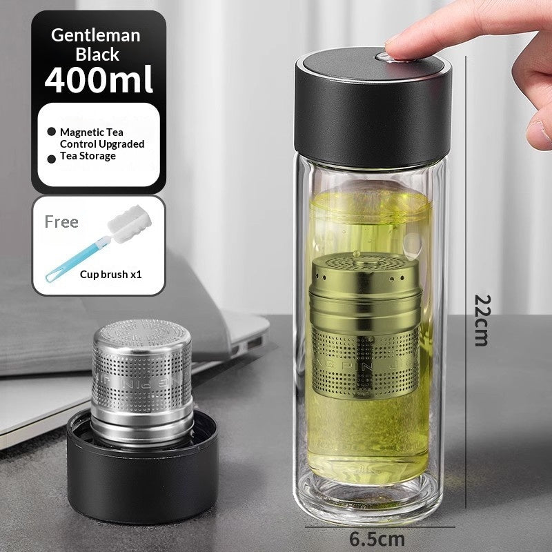 Tea-and-water-separating Magnetic-infuser Heat-resistant Glass Teacup
