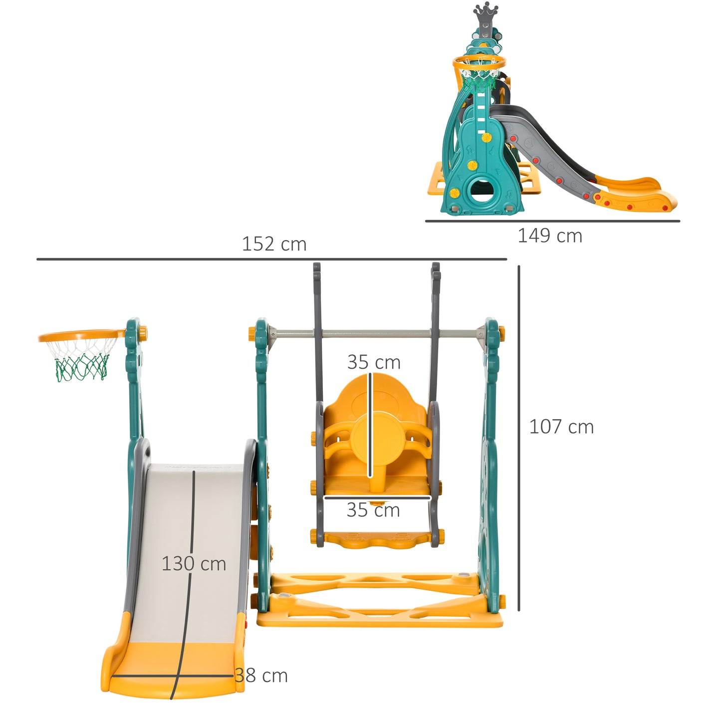 3-IN-1 Kids Swing And Slide Set With Basketball Hoop Slide Swing Adjustable Seat Height Toddler Playground Activity Center Indoor And Outdoor Play Equipment