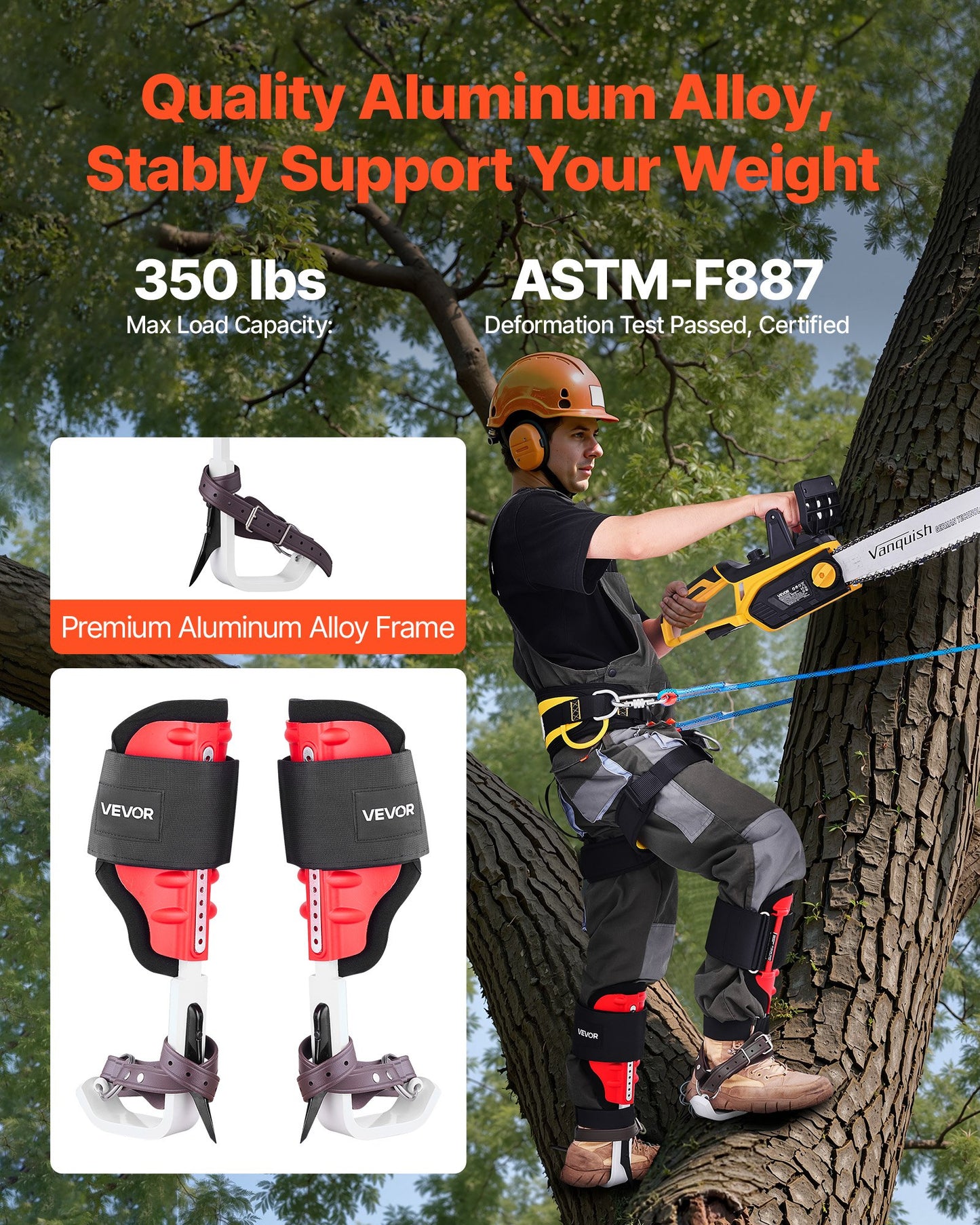 Tree Climbing Spikes Set, Height-Adjustable Tree Climbing Gear With Straps & Spike Protectors, 350 Lbs Load Capacity, Durable Aluminum Climb Spurs Arborist Equipment For Fruit Picking Hunting