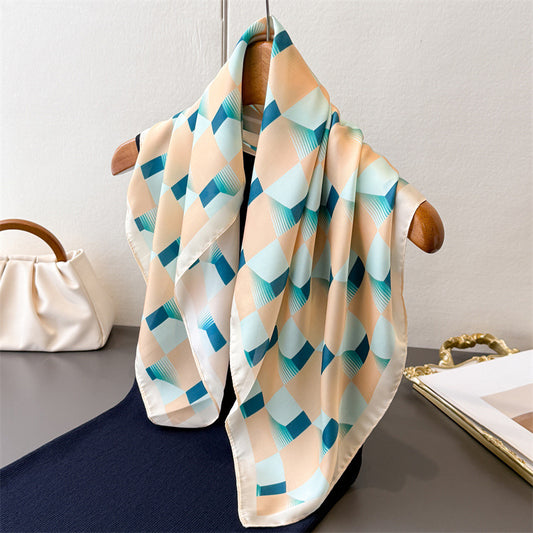 Korean-style Gentle Style Solid-checkered Wide Scarf With Multi-color Printed Fabric, Suitable For Women's Daily Wear As A Decorative Headscarf, Suitable For Light Summer Lightweight Shawls