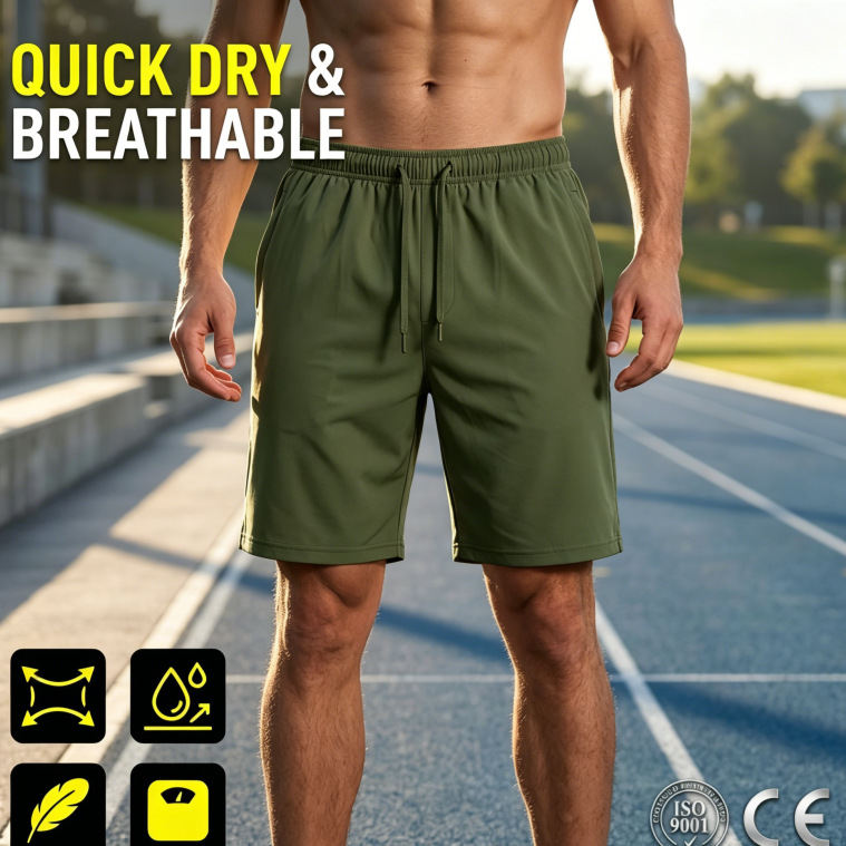 Men Quick Dry Athletic Shorts With Zipper Pockets Breathable Gym Training Running Outdoor Track Shorts For Summer
