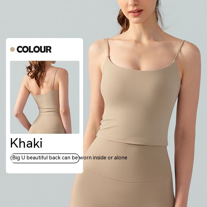 Sexy U-shaped Beauty Back Yoga Vest Top Spaghetti Strap Short Skinny Slimming Semi-fixed Cup Sports Bra
