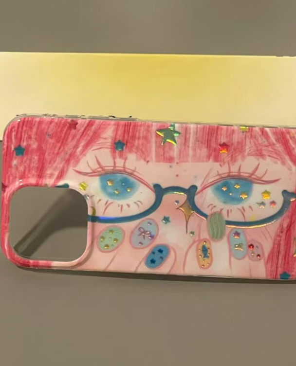 Hair Blue Glasses Laser-Printed Star Design Phone Case For Nail Art