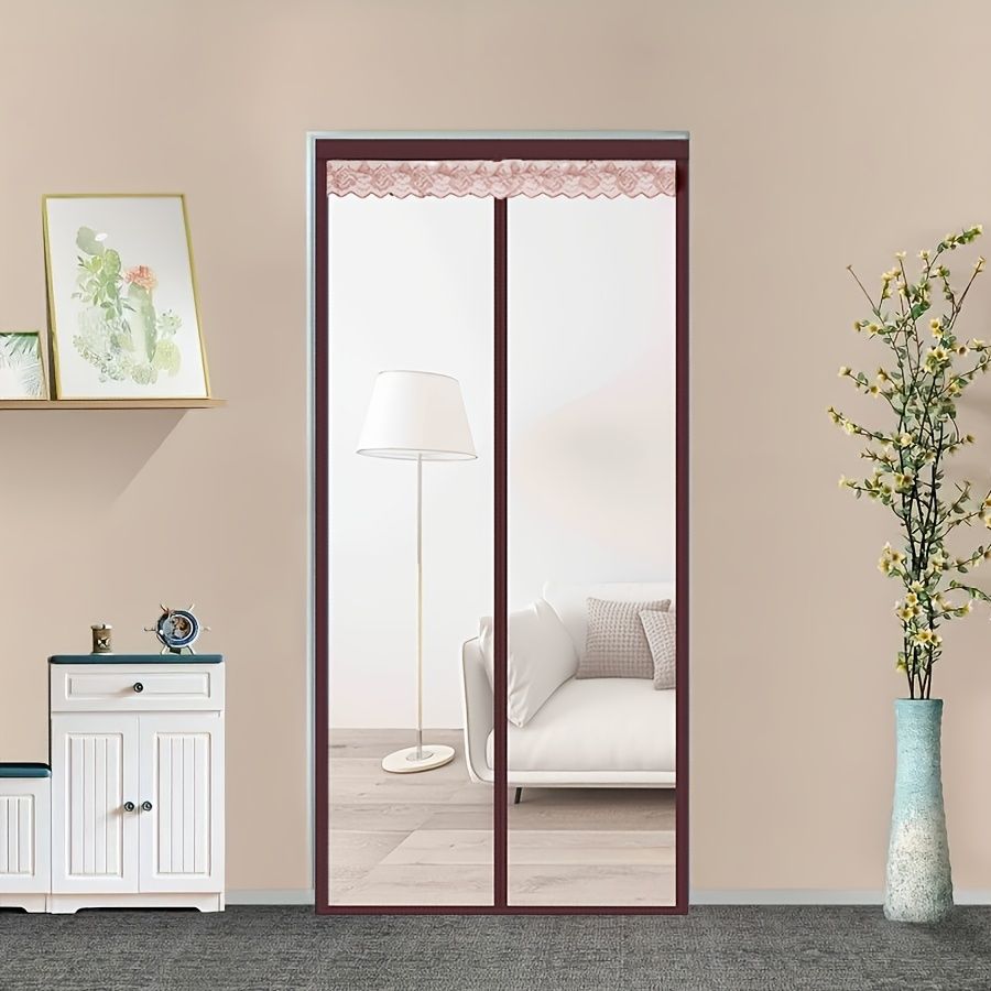 Lace Top Magnetic EVA Thermal Insulation Door Curtain, Auto Close Self Sealing Air Conditioner Screen Curtain, Weighted Bottom Wind Blocking Anti Heat Anti Mosquito Partition Curtain, Pet Friendly Ene
