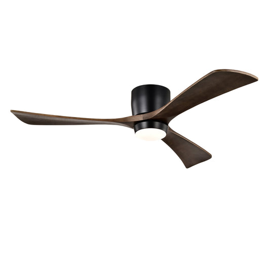 52in Flush Mount Solid Wood Blades Ceiling Fan With Lights Remote Control,Quiet DC Motor, 6 Speed ,Reversible Ceiling Fan For Patio Living Room, Bedroom, Office,Indoor.  Matte Black