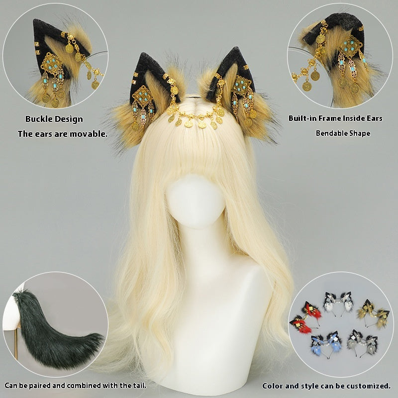 Tibetan Hair Accessories Exotic Wolf Ear Animal Ears Headband Bohemian Travel Photo Shooting Props