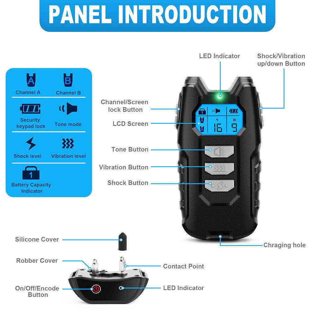 Electric Pet Dog Training Collar Shock Anti-Bark Electronic Remote Rechargeable