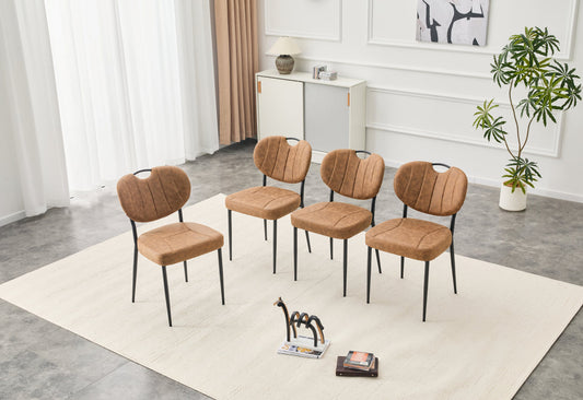Dining Chairs Set Of 4, Comfort-Touch Tech Fabric Upholstered Dining Room Chairs, High-Resilience Sponge Padding, Metal Legs With Spray Coating Finish  Light Brown, Set Of 4
