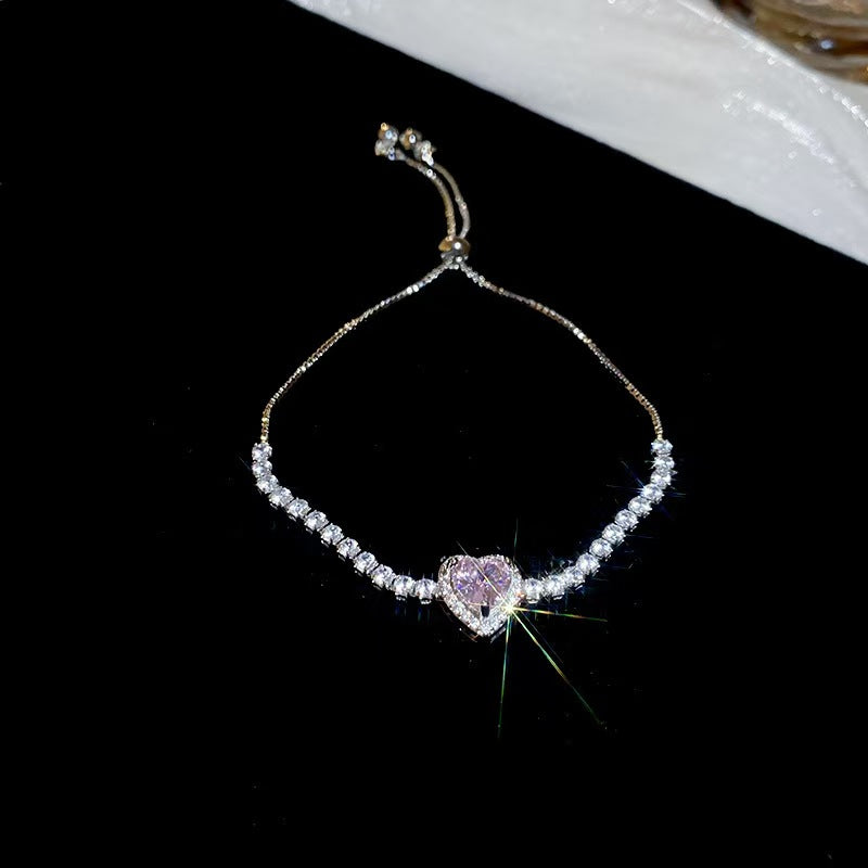 Western Style Cubic Zirconia Heart Bangle Premium Chic Bracelet Elegant Niche Trendy Fashion Accessory