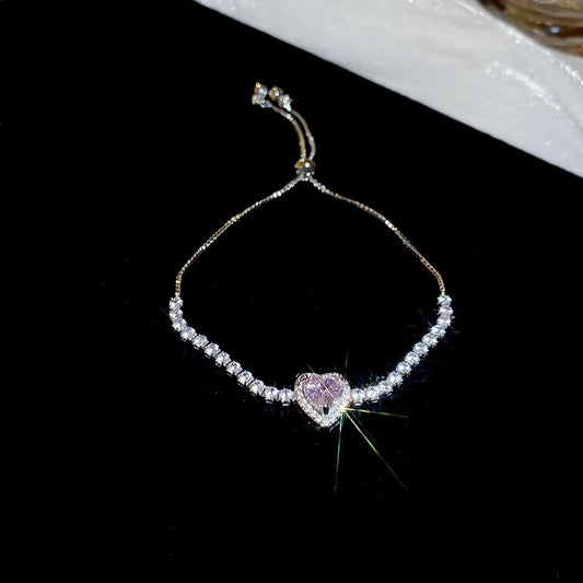 Western Style Cubic Zirconia Heart Bangle Premium Chic Bracelet Elegant Niche Trendy Fashion Accessory