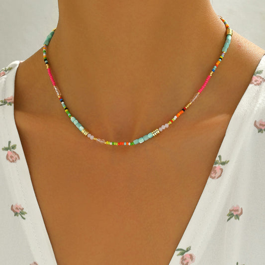 Cross-border European American Women Necklace, Unique Bohemian Creative Design Long Chain Strung With Colorful Crystal Beads, Versatile Daily Neck Accessories