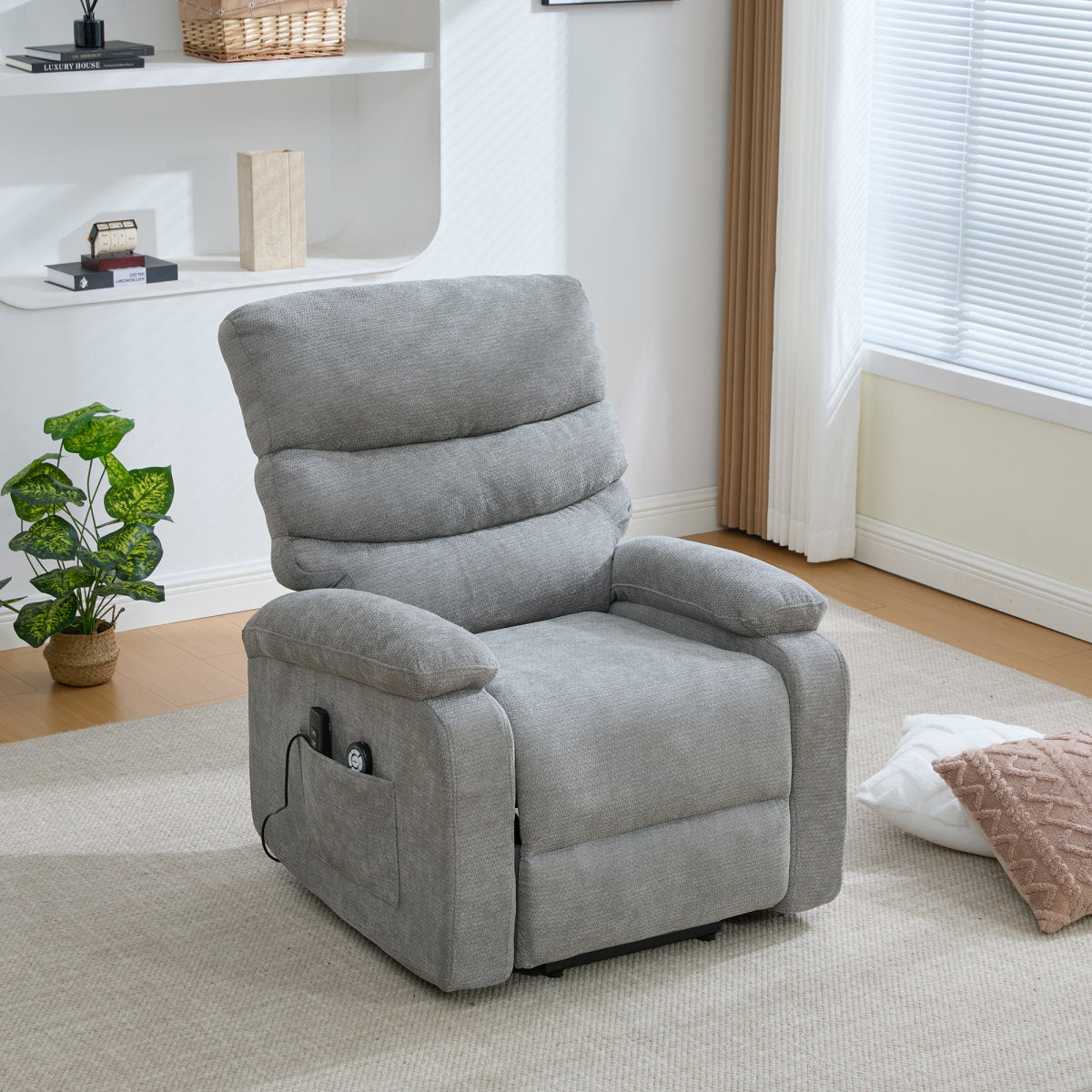 Multifunctional Electric Recliner With Stand-up Aid, Massage And Heat Function, Electrically Adjustable Backrest And Footrest, And Side Storage Pockets.