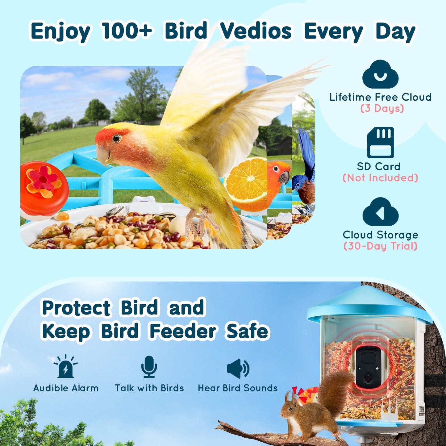 Smart Bird Feeder With Camera 2K HD AI Identify Bird Species Solar-Powered