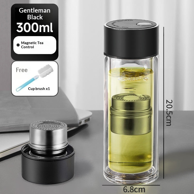 Tea-and-water-separating Magnetic-infuser Heat-resistant Glass Teacup
