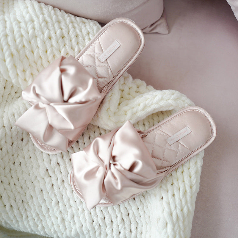 Bow-knot Fabric Indoor Slippers Non-slip With Soft Soles For Home Use