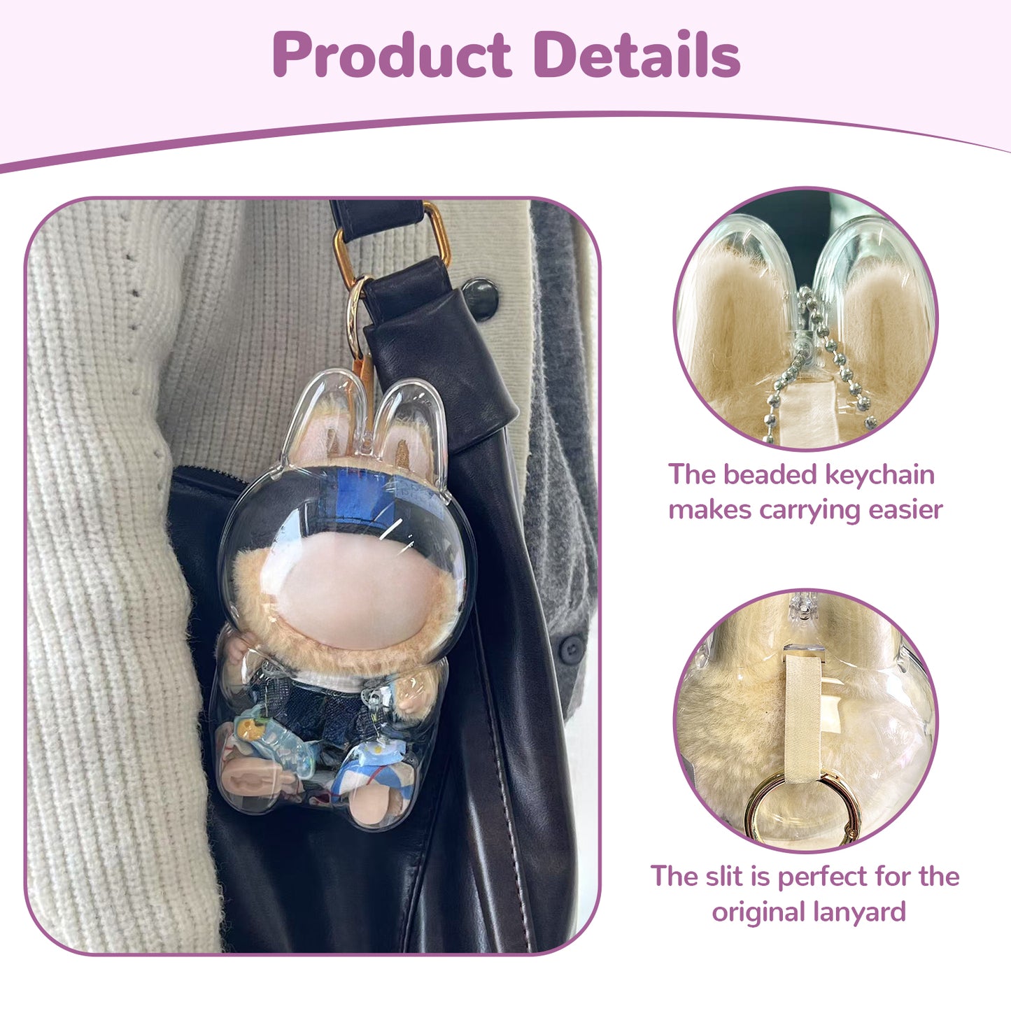 Tocirelo Protective Case Cover Compatible With LABUBU Have A Seat, Clear Plastic Display Case With Keychain, Portable Acrylic Dustproof Accessories Protector Holder For Collectors  Doll Not Included