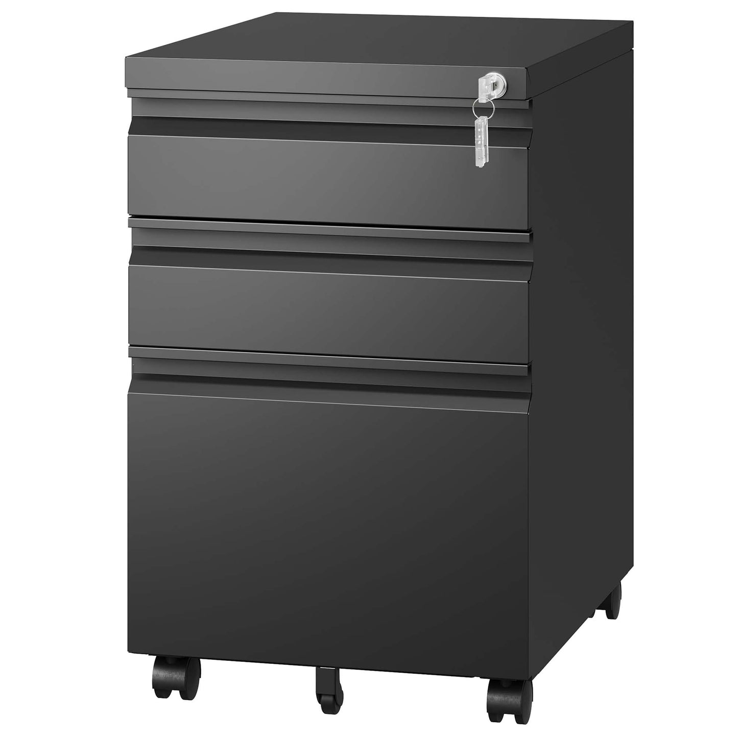 3 Drawer Mobile File Cabinet With Lock,Metal Filing Cabinets For Home Office Organizer Letters Legal A4,Fully Assembled Except Wheels ,Black