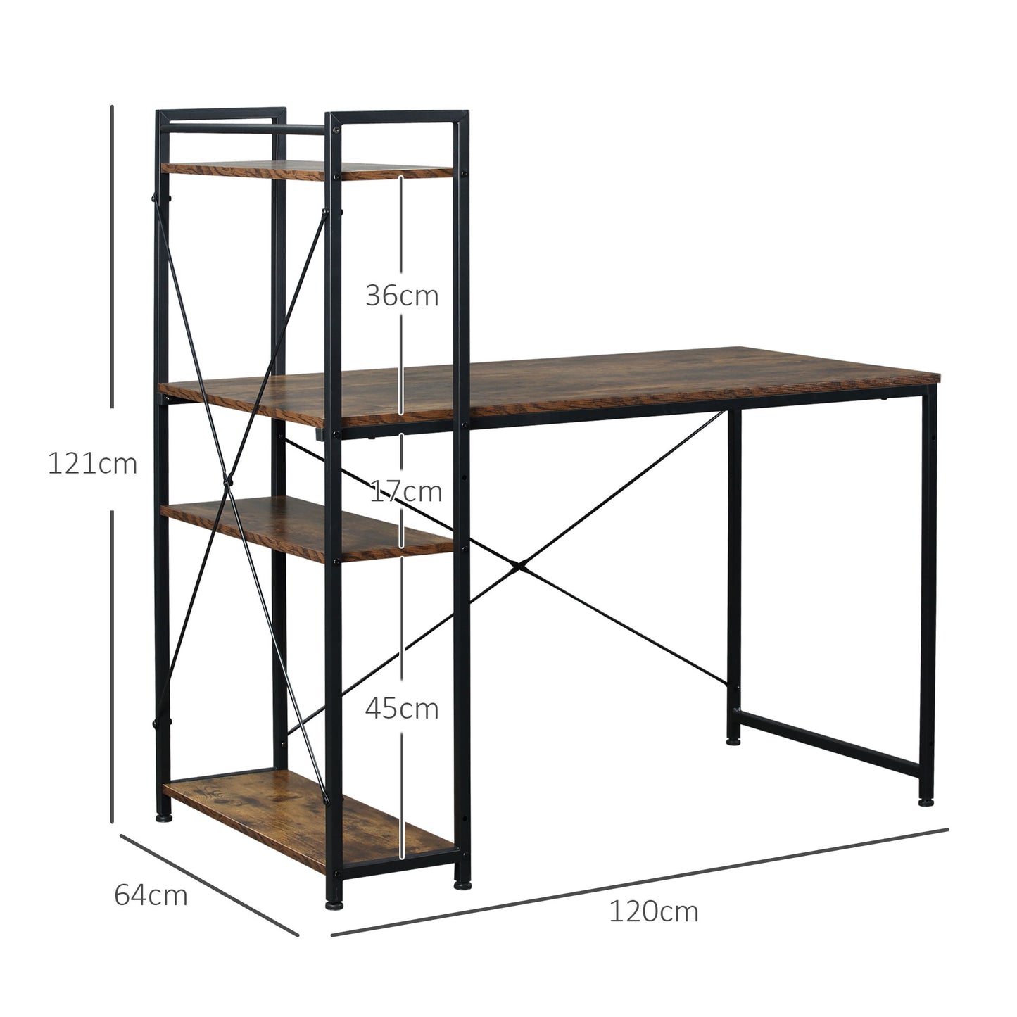 Reversible Computer Desk With Storage Shelves On Left Or Right, Industrial Reversible Writing Desk For Home Office, Study, Easy Assembly, 120 X 64 X 121cm, Rustic Brown And Black