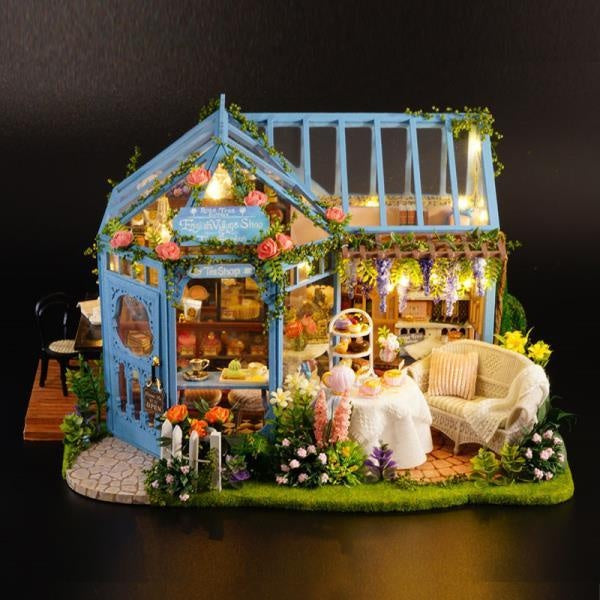 DIY Cottage Craft Assembled Rose Garden Tea House Puzzle Toy