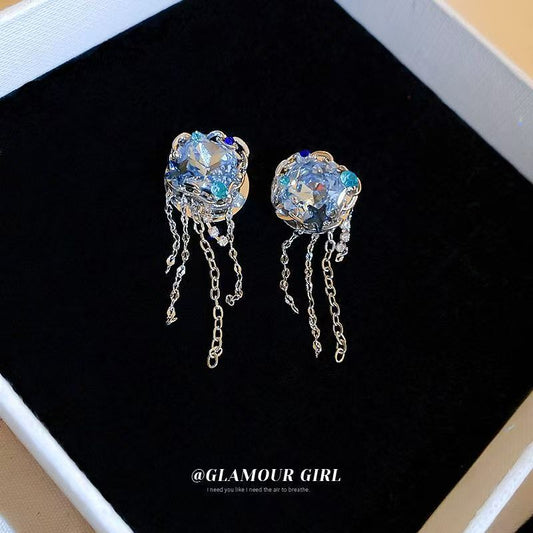 Blue Planet Zircon Floral Pearl Earrings For Women, Super Fairy Sparkling Exquisite Elegant Studs, Light Luxury High-End Fashion Ear Jewelry