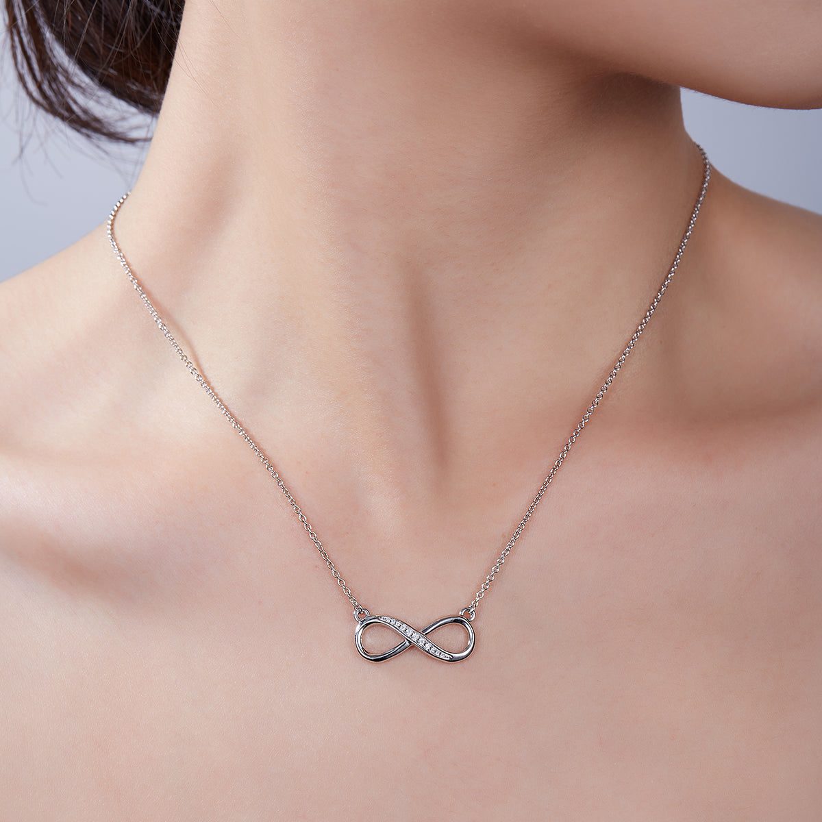 3.2g S925 Sterling Silver 11 Stone Moissanite Infinity Necklace 45cm  Half Pave Pendant With GRA, Platinum Plated Romantic Jewelry Gift Box Set For Women