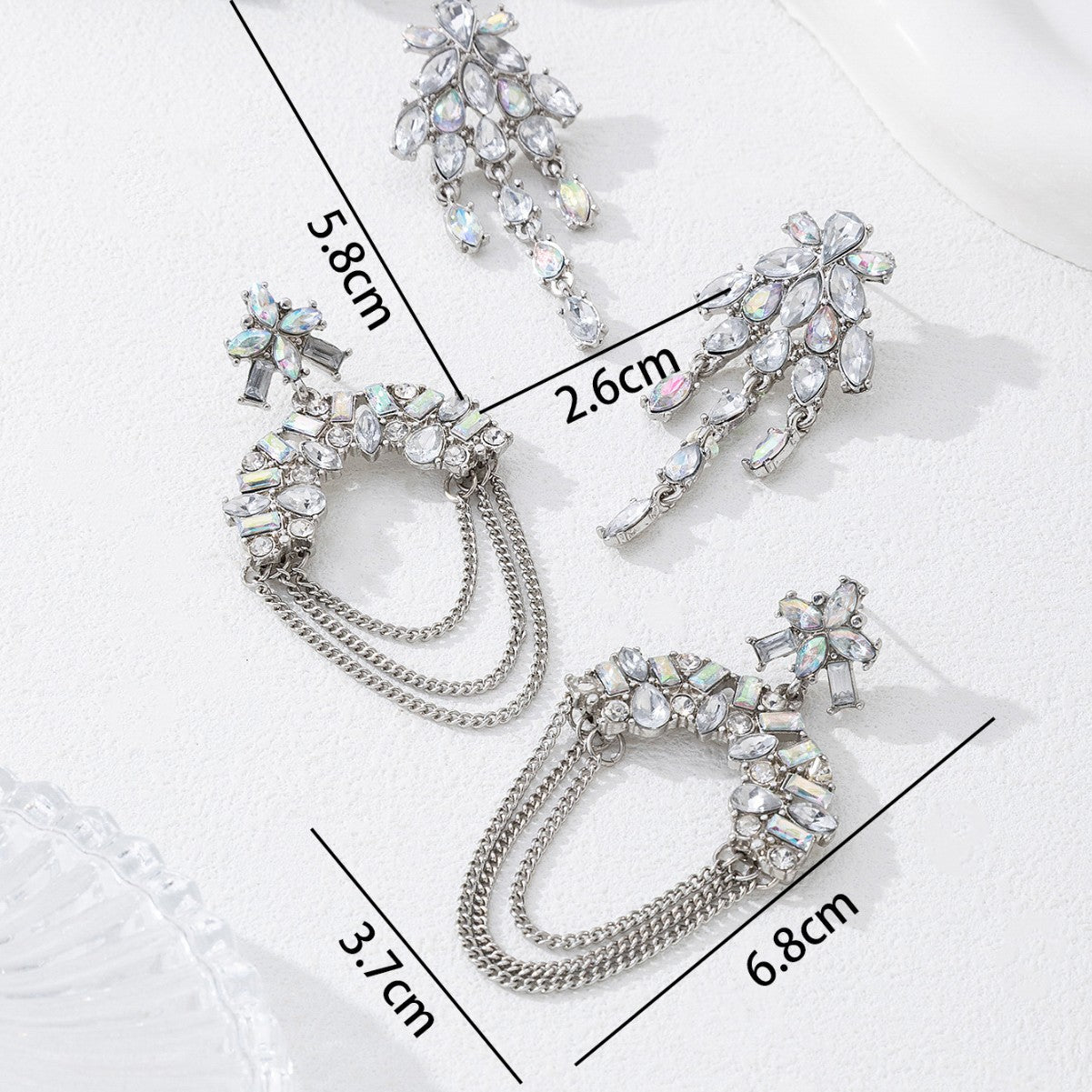 Fashion Hot Selling Chain Cubic Zirconia Dangle Earrings, Unique Personalized All-Match Light Luxury Alloy Geometric Stud Ear Jewelry For Daily Women Wear