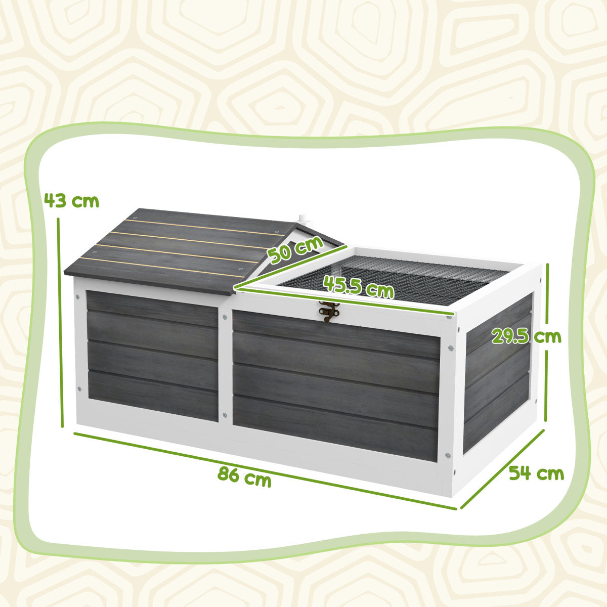 PawHut Wooden Tortoise House, Small Pet Reptile Shelter, With Hide Den And Run - Grey