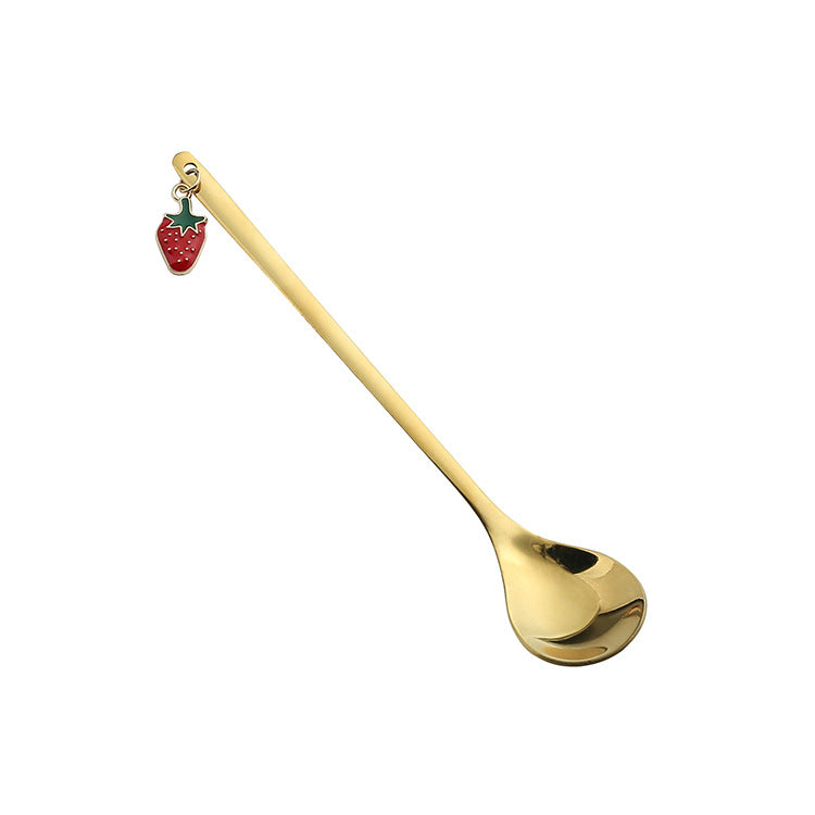 Stainless Steel Cute Strawberry Pendant Dessert Spoon Fruit Fork Coffee Spoon Gift Box