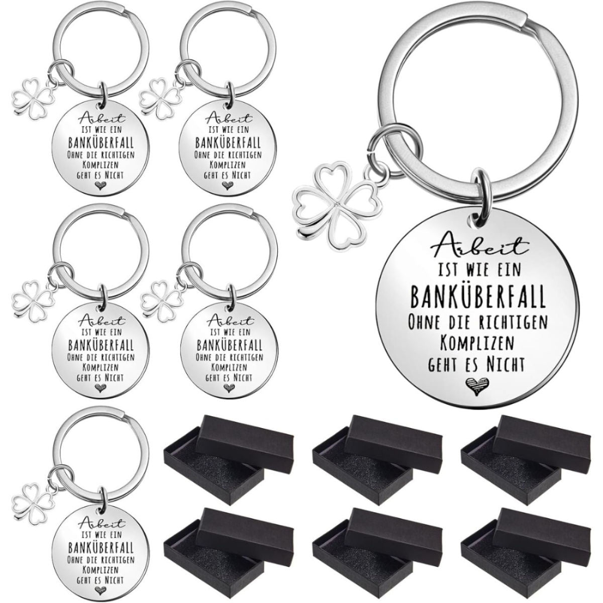 12-Piece Keychain Gift Set, 6 Keychains & 6 Black Storage Boxes—Party Accessories Set