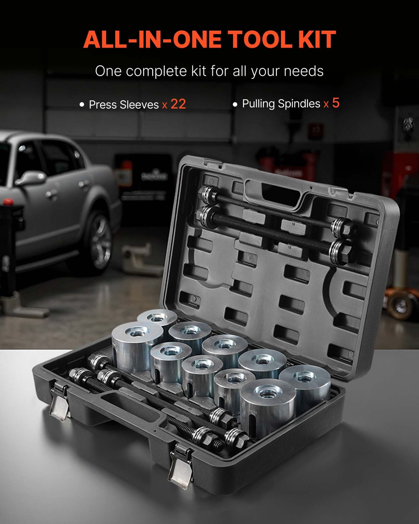 Pull And Press Sleeve Kit, 27 PCS, Steel Bush Removal Insertion Sleeve Tools With Carrying Case, Compatible With LCV And HGV Engines, For Removing And Installing Bushings, Bearings, And Seals