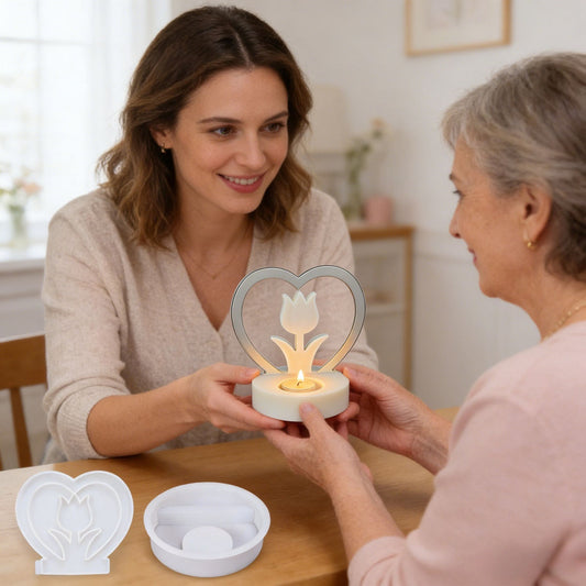 Heart-Shaped Candle Holder Mold, Set Of 2; Tulip Heart Candle Mold With Base; DIY Candle Mold For Mother's Day Gifts; Silicone Mold For Wax Party Decorations
