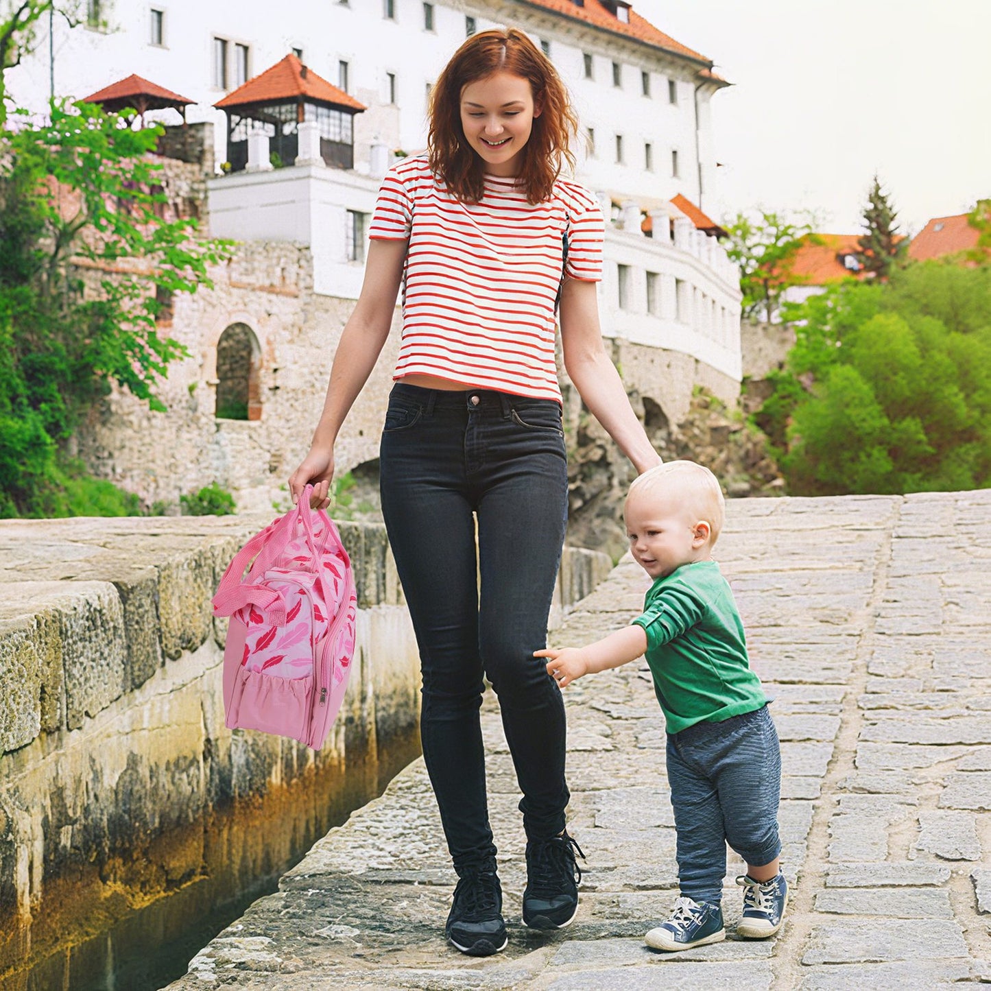 5Pcs Baby Nappy Diaper Bags Set For Picnic Mummy Diaper Handbags With Diaper Pad Food Bag Bottle Bag Travel Tote Bags For Mom Dad