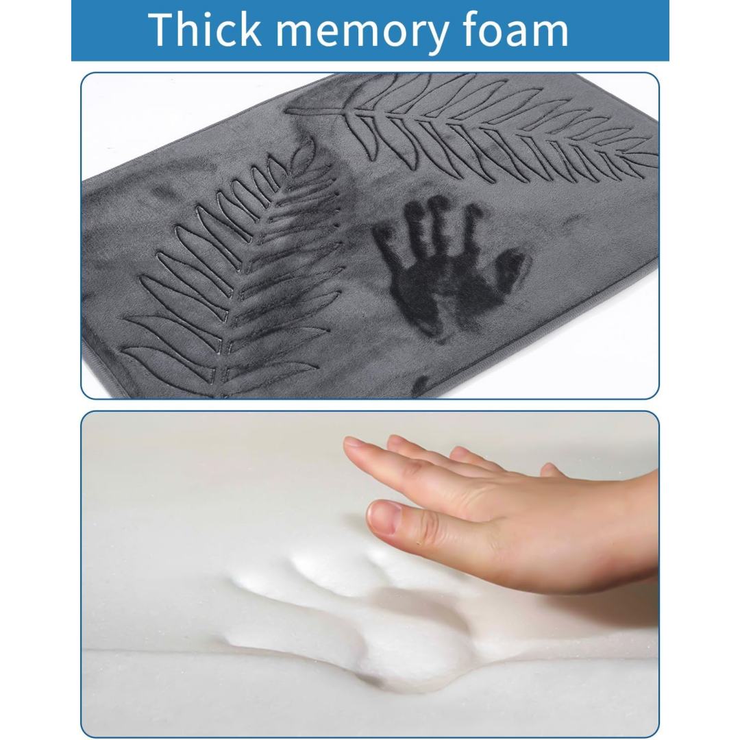 Non-slip Bath Mat 40 X 60 Cm, Thick And Absorbent, Memory Foam, Leaf Pattern - Dark Grey