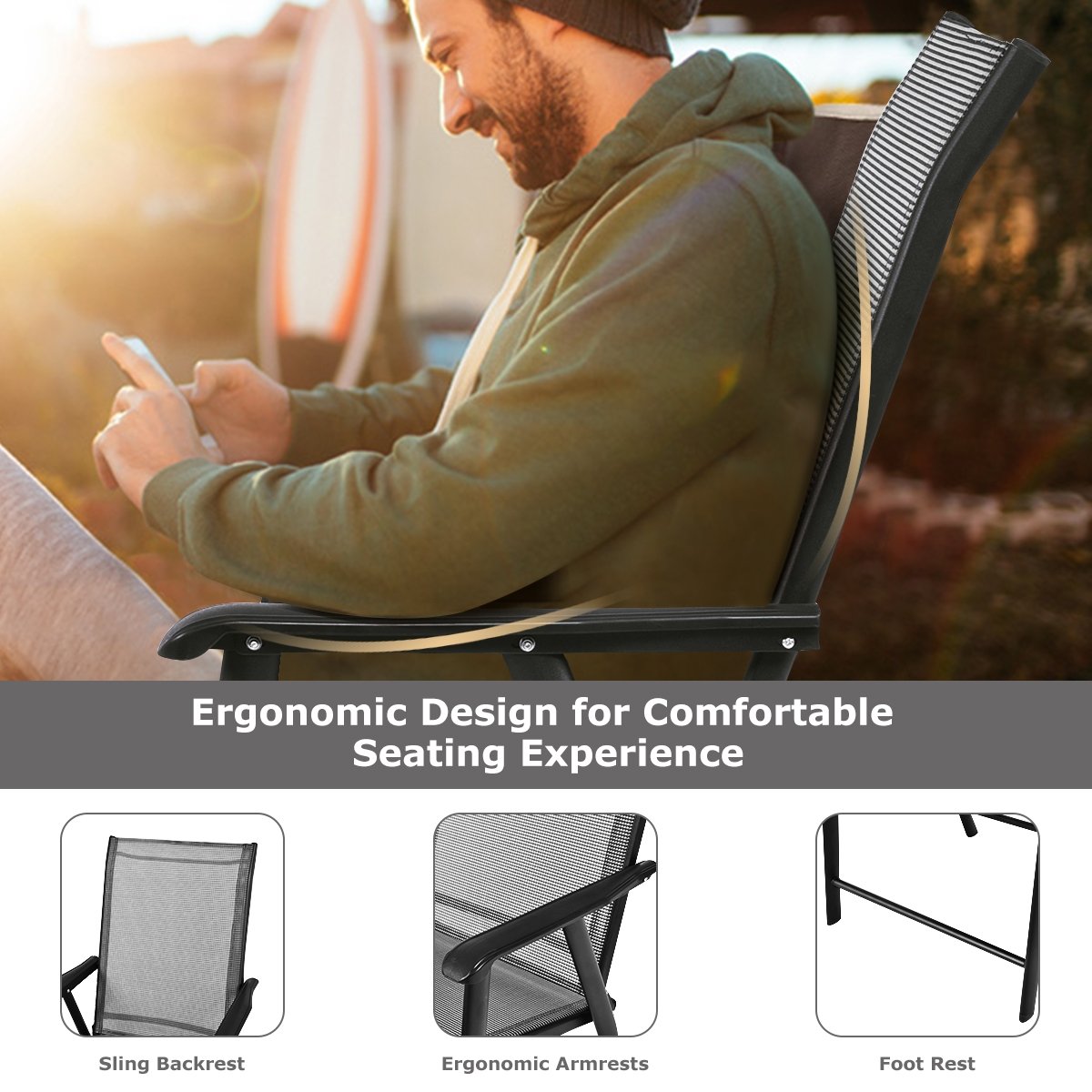 4-Pack Patio Folding Chairs Portable For Outdoor Camping-Gray