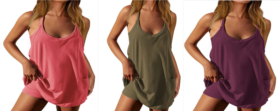 Women's Fashion Solid Color Pocket Vest Shorts Set