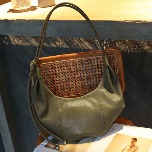 Top-grain Cowhide Leather Croissant Bag, New Autumn And Winter Retro Fashion Shoulder And Crossbody Genuine Leather Bag, High-look Dumpling Bag