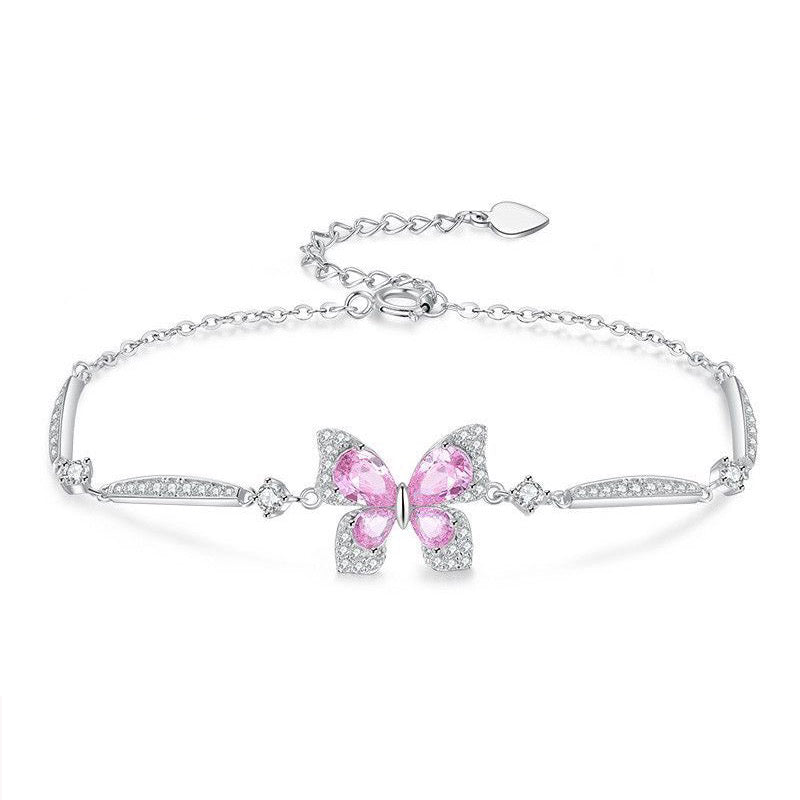 1pcs 999 Sterling Silver Sparkling Butterfly Bracelet, Elegant Dainty Style, Ideal For Birthday & Holiday Gifts