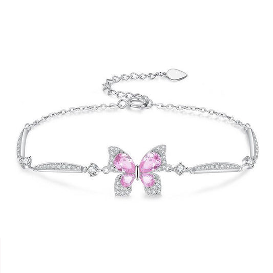 1pcs 999 Sterling Silver Sparkling Butterfly Bracelet, Elegant Dainty Style, Ideal For Birthday & Holiday Gifts