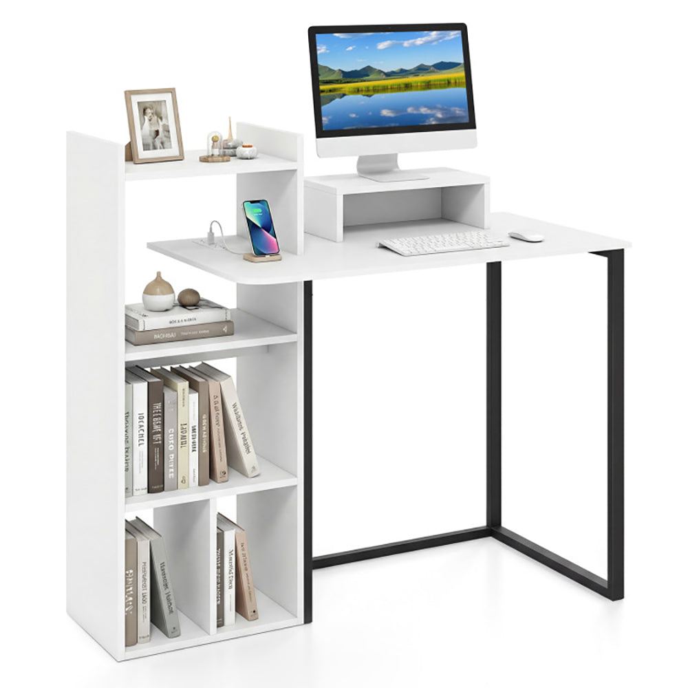 Computer Desk With Charging Station And Ergonomic Monitor Stand With Non-slip Foot Pads For Living Room, Bedroom, Study And Office