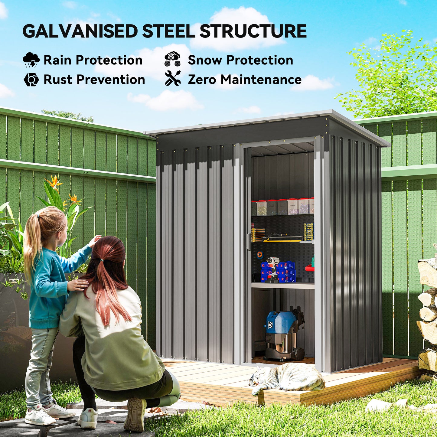 5 X 3ft Garden Storage Shed With Sliding Door And Sloped Roof Outdoor Equipment Tool, Light Grey