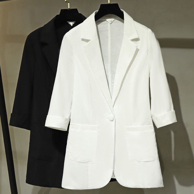 Korean-style Plus-size Three-quarter-sleeve Casual Blazer For Women