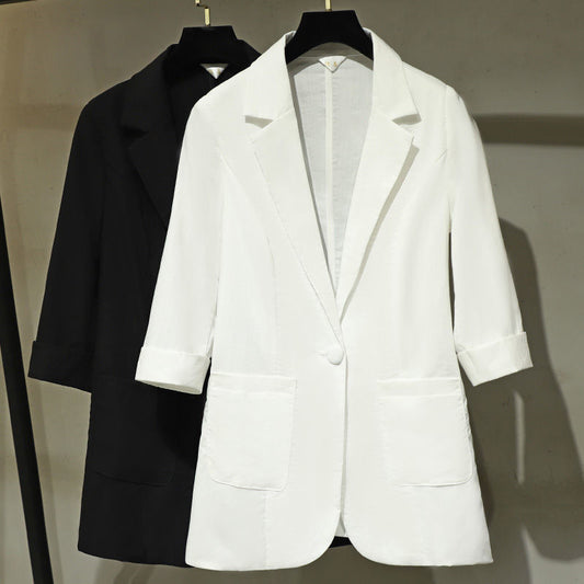 Korean-style Plus-size Three-quarter-sleeve Casual Blazer For Women