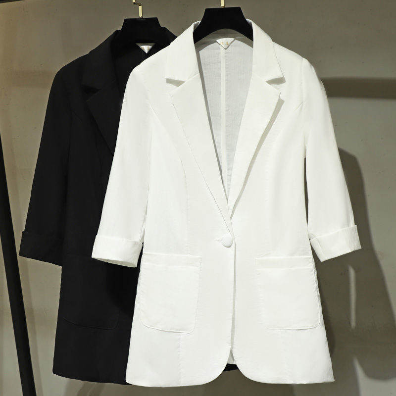 Korean-style Plus-size Three-quarter-sleeve Casual Blazer For Women