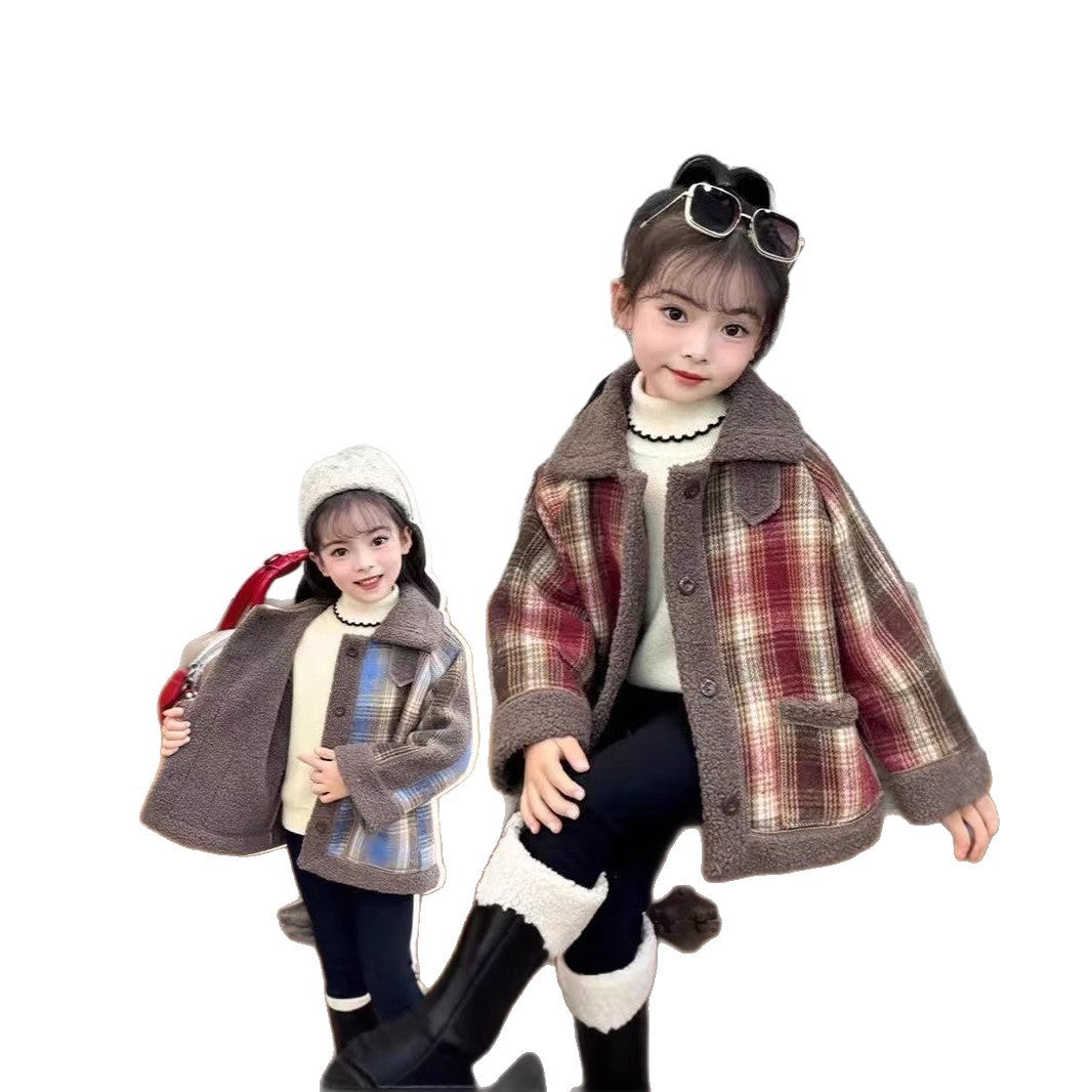 Thickened Fleece-Lined Warm Collared Top For Older Kids AutumnWinter Korean Style