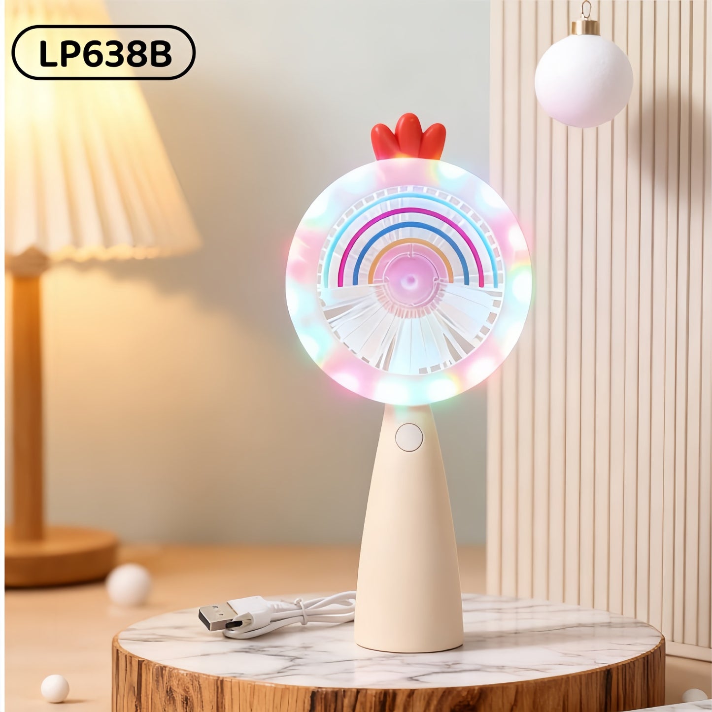 Outdoor Travel Student Cartoon LED Fill Light Handheld Portable USB Charged Fan